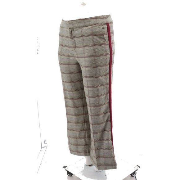NWT G.I.L.I. PETITE WIDE LEG PLAID PANTS OLIVE/BURGUNDY STRIPE-VARIOUS SIZES - Picture 1 of 16
